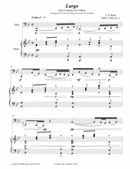 Bach: Largo from Concerto BWV 1056 for Tuba & Piano (arr. James M. Guthrie)
