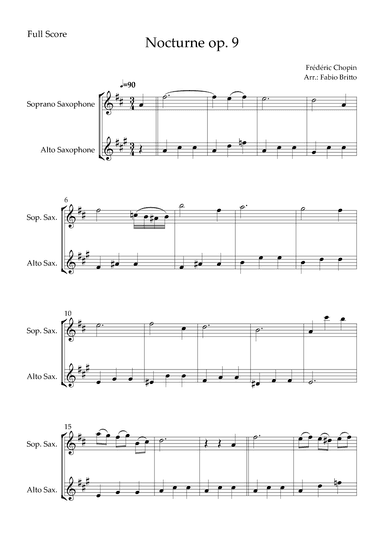 Nocturne Op.9 No. 2 (Frédéric Chopin) for Soprano Saxophone & Alto Saxophone Duo (arr. Fabio Britto)