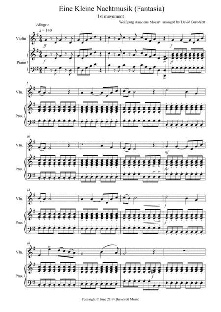 Eine Kleine Nachtmusik (Fantasia) 1st Movement for Violin and Piano (arr. David Burndrett)