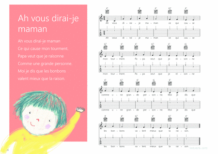 Ah! vous dirai-je, maman Melody + Guitar chords + Guitar TAB's (arr. iEduArtsPublishers)