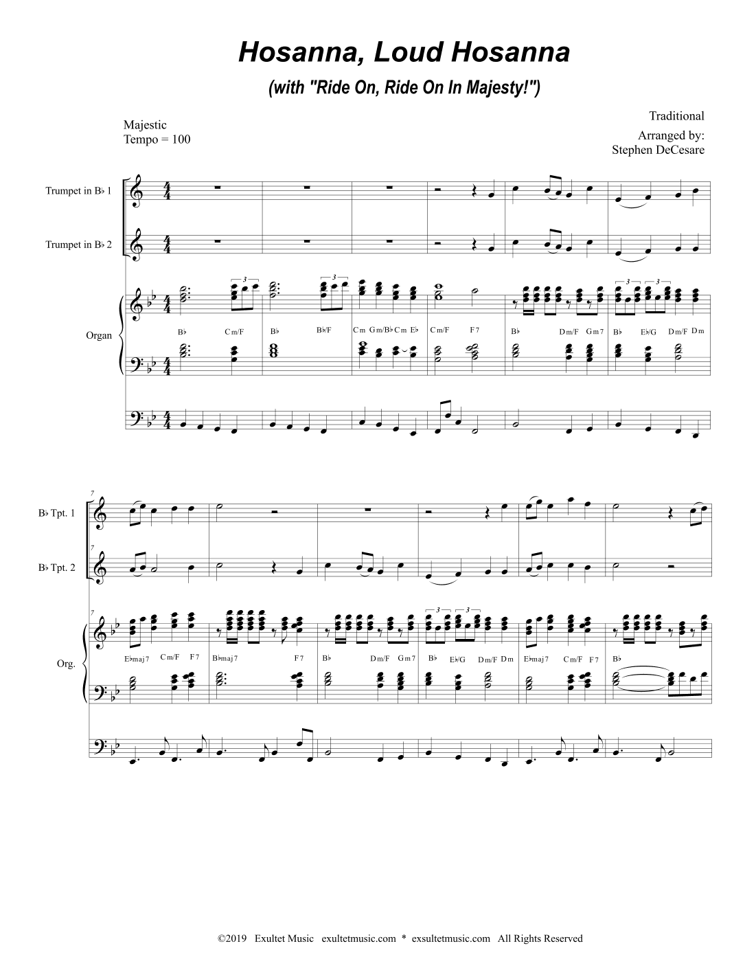 Hosanna, Loud Hosanna (with "Ride On, Ride On In Majesty!") (Duet for Bb-Trumpet - Organ) (arr. Stephen DeCesare)