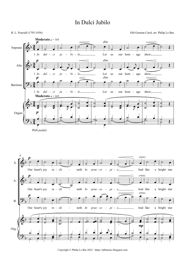 In Dulci Jubilo (SABar Choir and Organ) (arr. Philip Le Bas)
