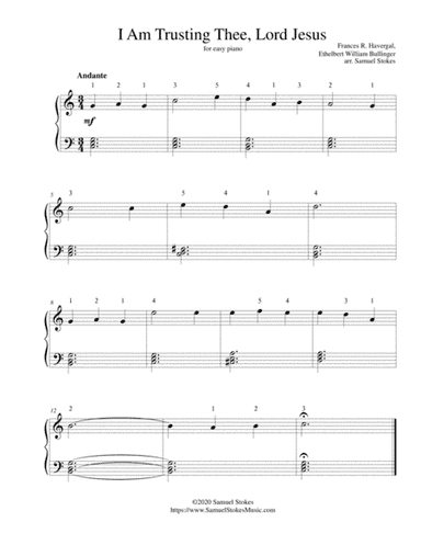 I am Trusting Thee, Lord Jesus - for easy piano (arr. Samuel Stokes)