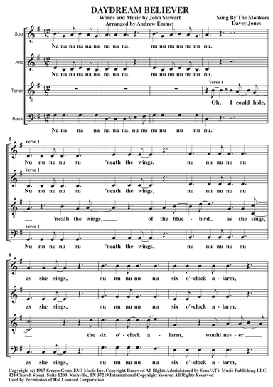 Daydream Believer (arr. Andrew Emmet)