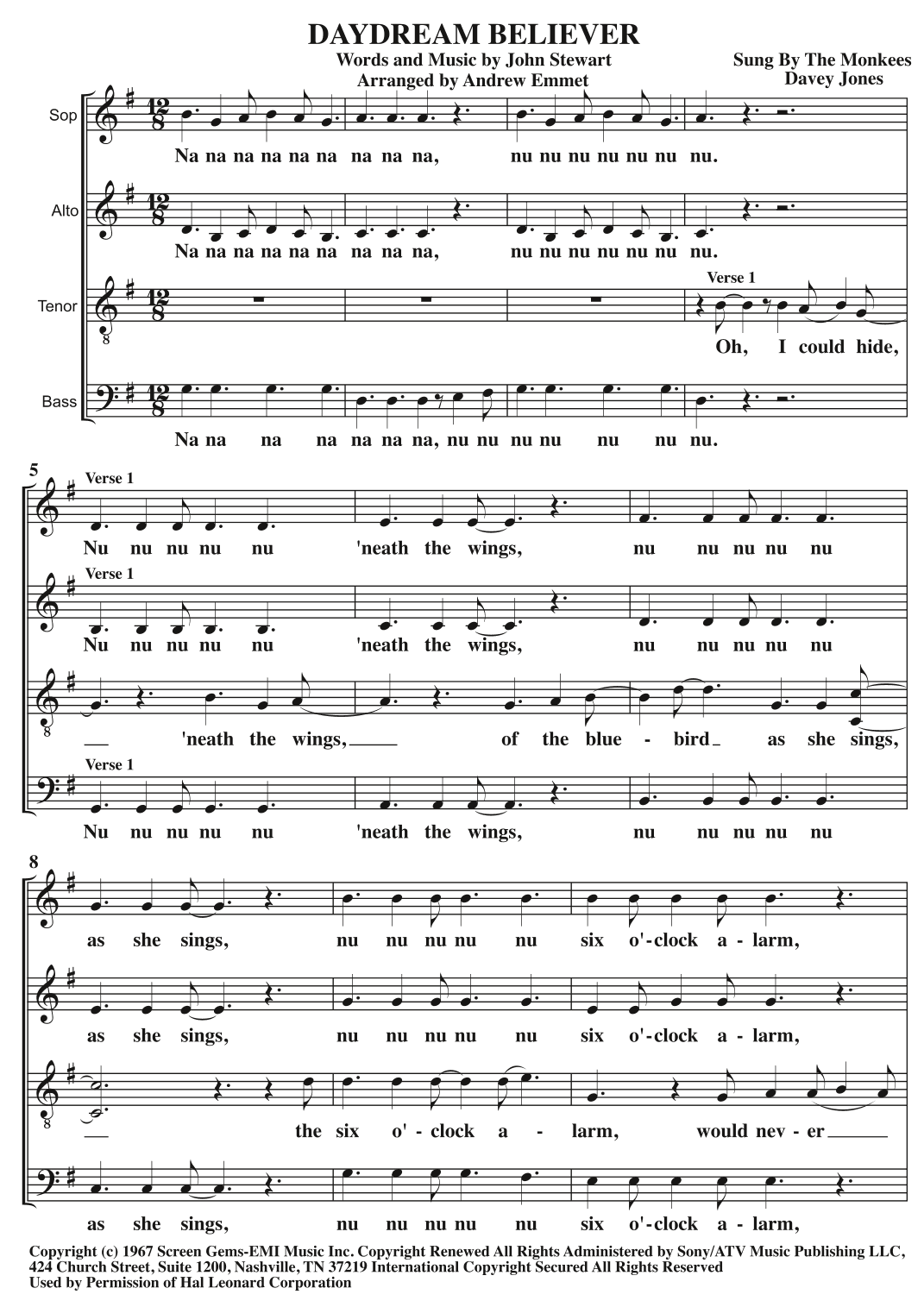 Daydream Believer (arr. Andrew Emmet)