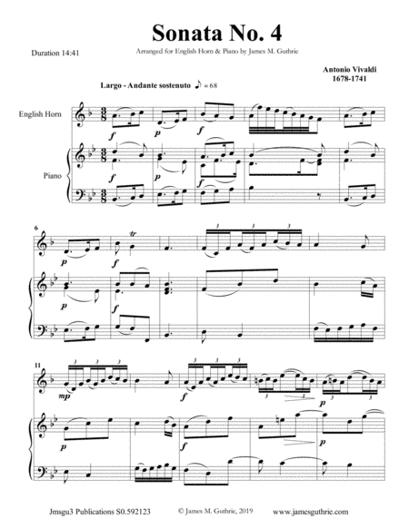 Vivaldi: Sonata No. 4 for English Horn & Piano (arr. James M. Guthrie, ASCAP)