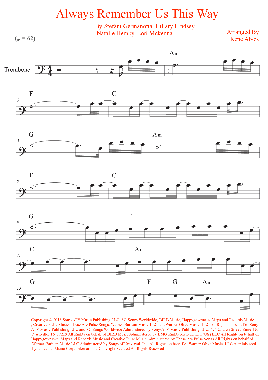 Always Remember Us This Way (arr. Rene Alves)