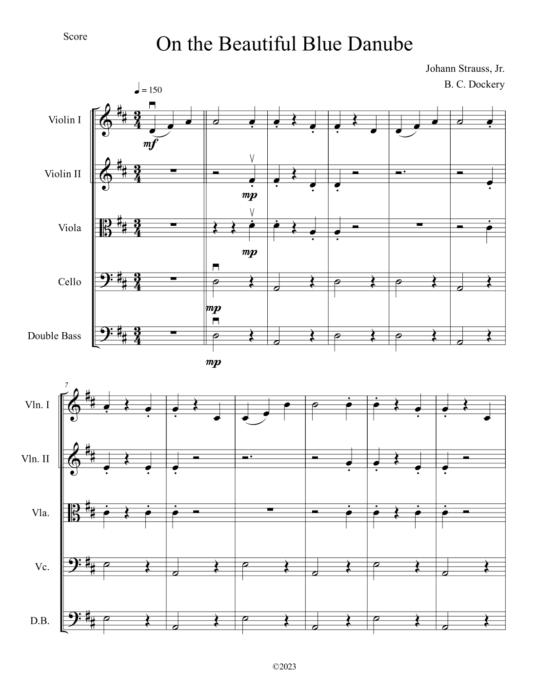 The Blue Danube (String Orchestra or Quintet) (arr. B. C. Dockery)