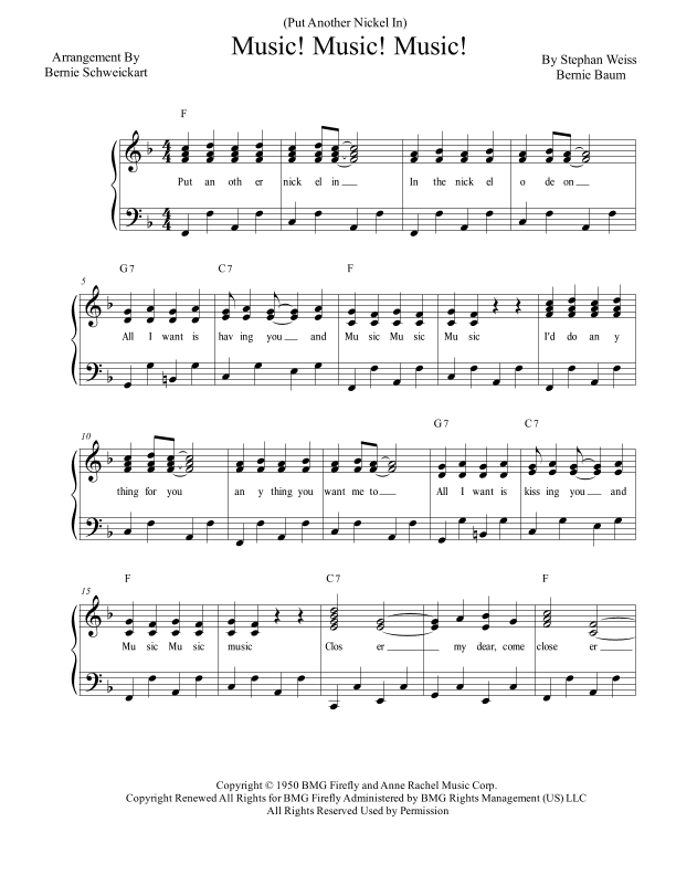 (put Another Nickel In) Music! Music! Music! (arr. Bernie Schweickart)