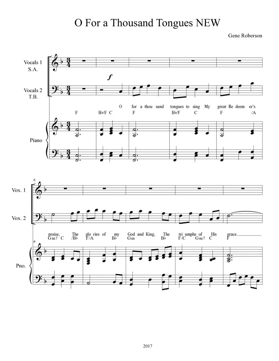 O For A Thousand Tongues to Sing NEW TUNE