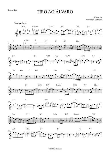 Tiro ao Álvaro by Adoniran Barbosa - Tenor Saxophone (arr. The Sheet Music Library)