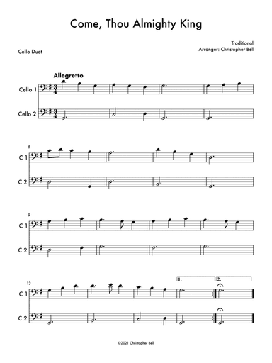 Come, Thou Almighty King - Easy Cello Duet (arr. Christopher Bell)