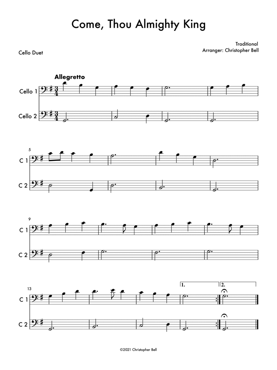 Come, Thou Almighty King - Easy Cello Duet (arr. Christopher Bell)