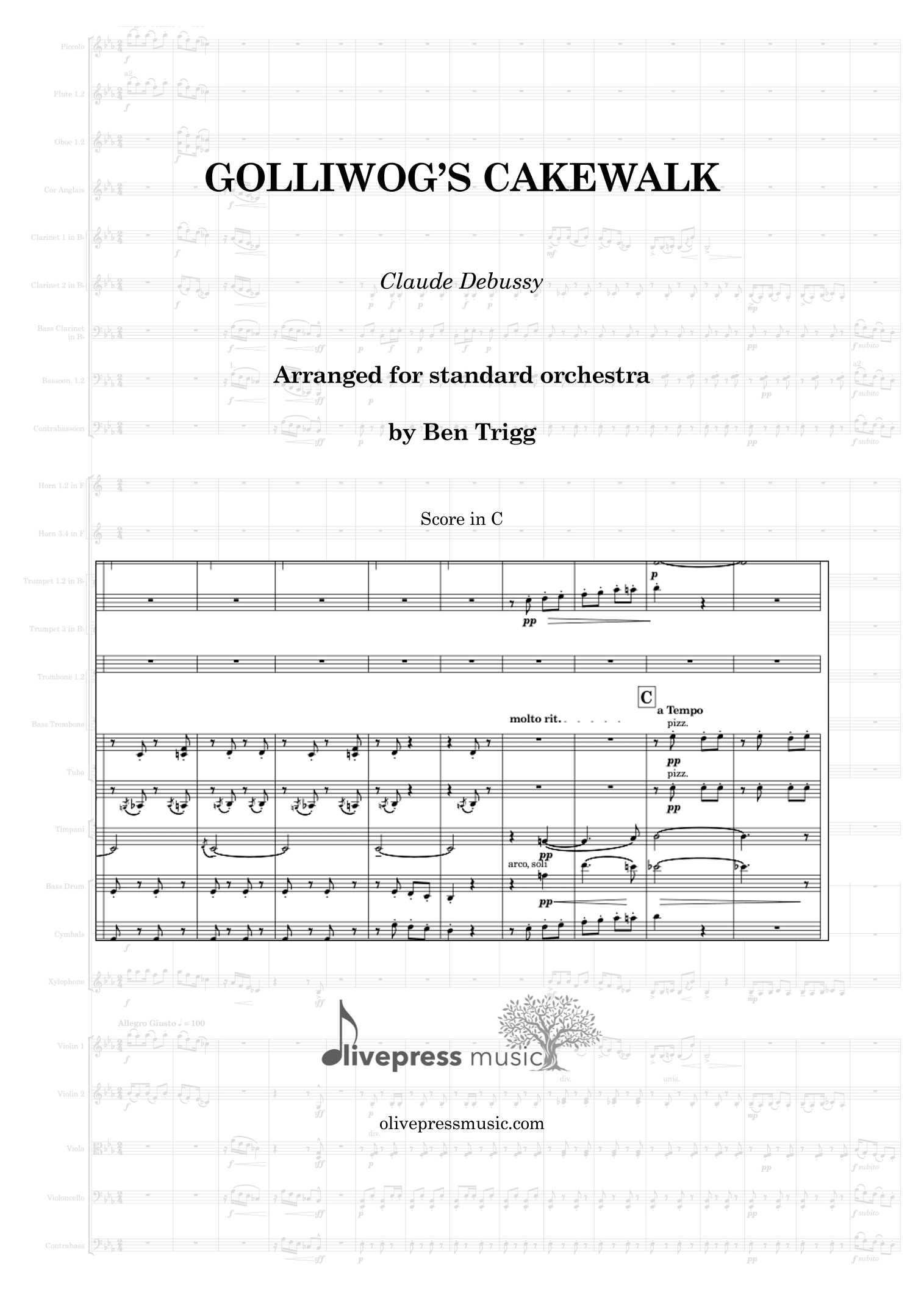 Golliwog's Cakewalk (Standard Orchestra) – Score and Parts – in Eb (Original key) (arr. Ben Trigg)