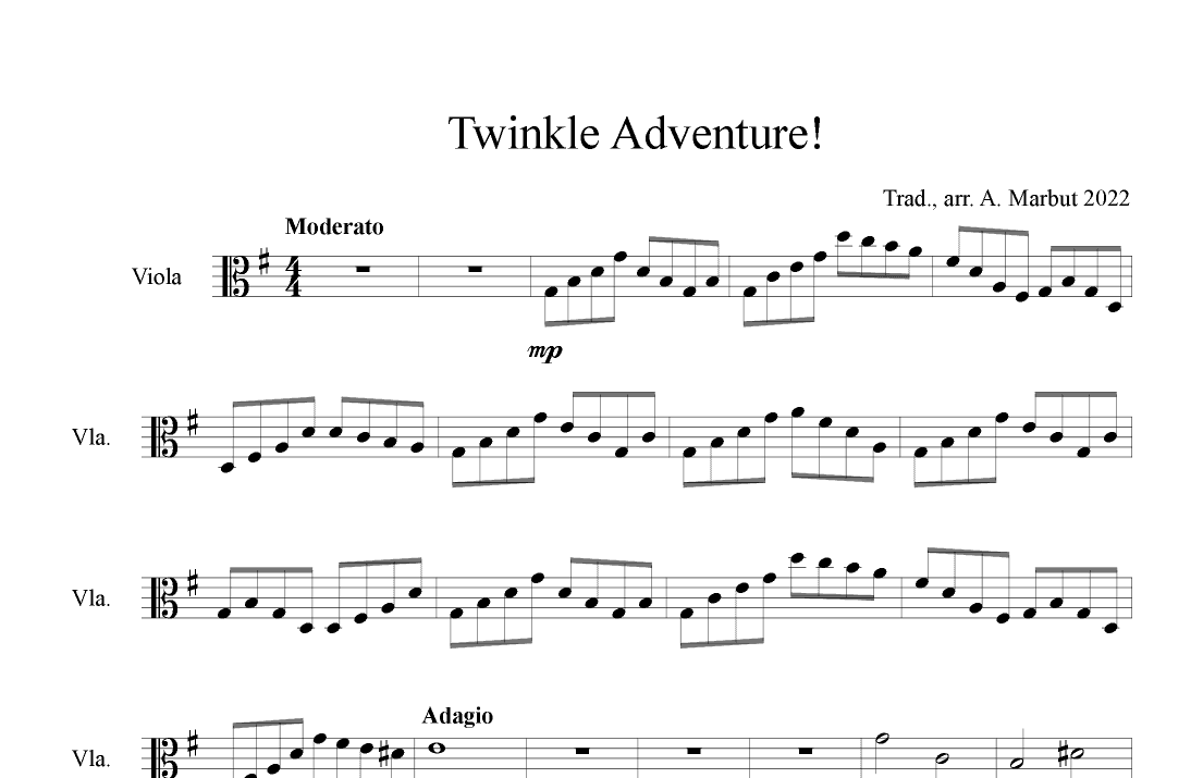 Twinkle Adventure! - Viola Part (arr. A. Marbut 2022)