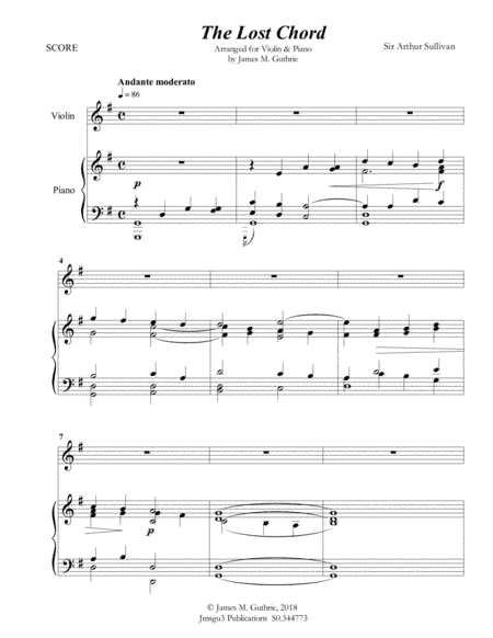 Sullivan: The Lost Chord for Violin & Piano (arr. James M. Guthrie, ASCAP)