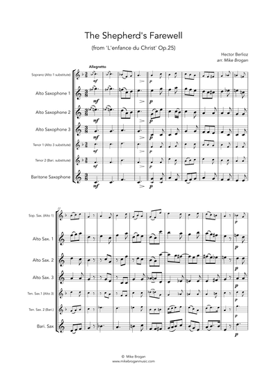 The Shepherd's Farewell, Berlioz - for flexible saxophone quartet (SATB, AATB, AAAB, AAAT, AAAT) (arr. Mike Brogan)