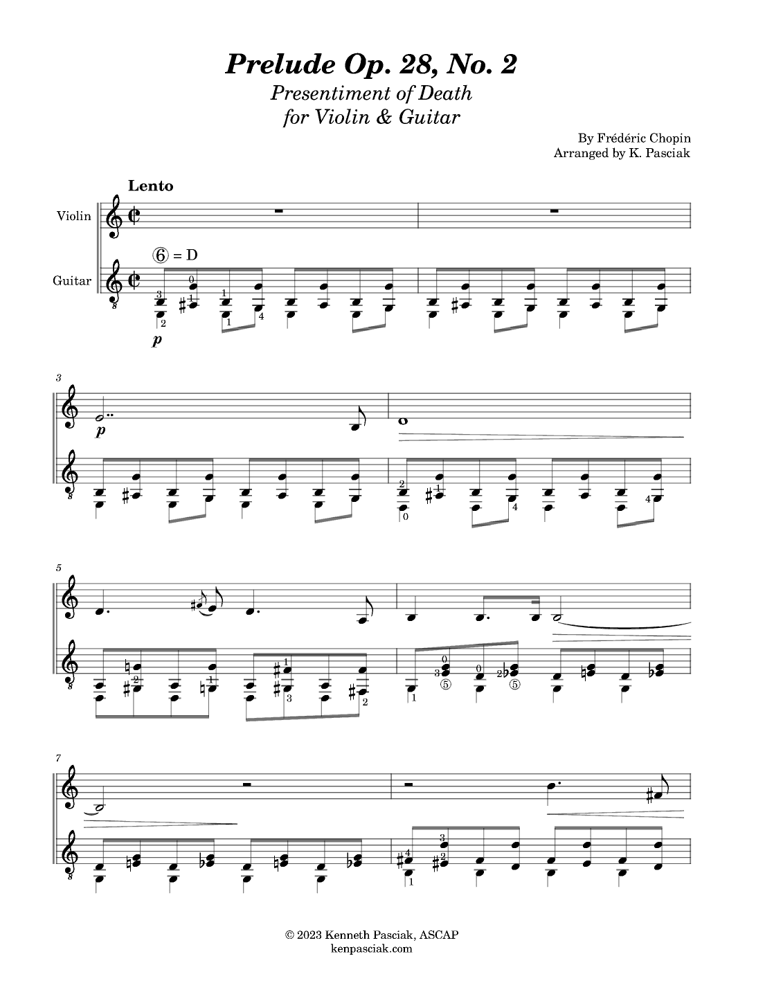 Prelude, Op. 28, No. 2, Presentiment of Death (for Violin & Guitar) (arr. Kenneth Pasciak)
