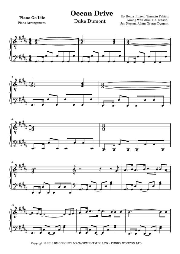 Ocean Drive (arr. Piano Go Life)