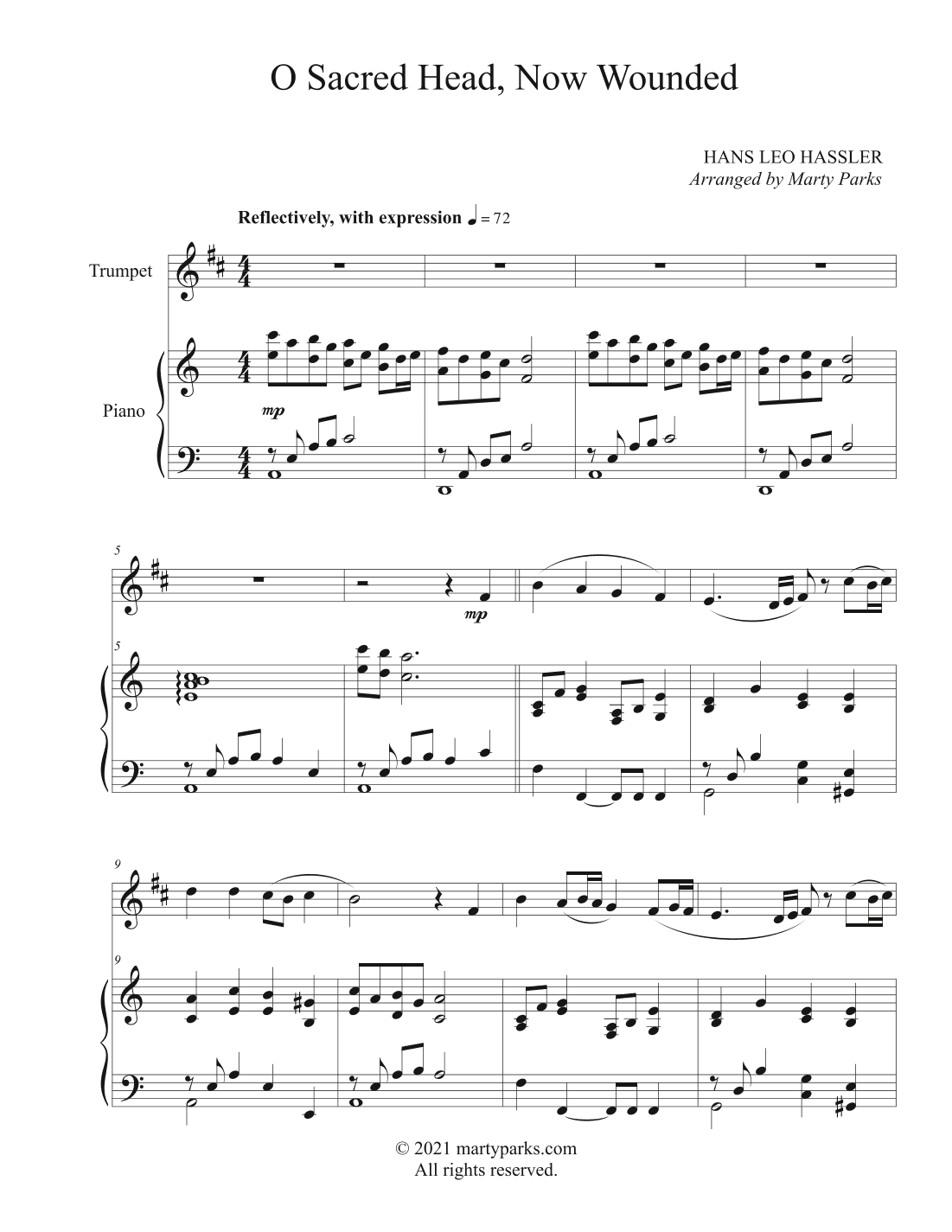 O Sacred Head, Now Wounded (Trumpet-Piano) (arr. Marty Parks)