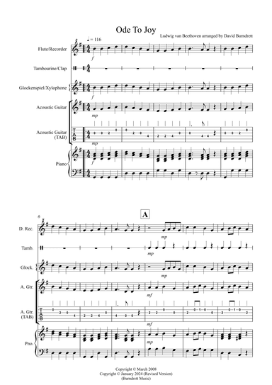 Ode To Joy for Classroom Ensemble (arr. David Burndrett)