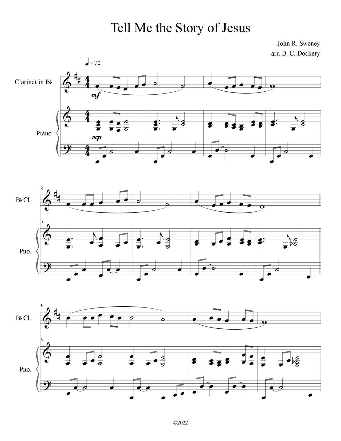 Tell Me the Story of Jesus (Clarinet Solo with Piano Accompaniment) (arr. B. C. Dockery)