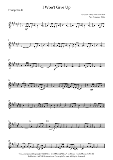 I Won't Give Up (arr. Fernando Britto)