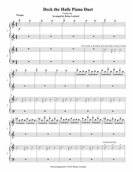 Deck the Halls Piano Four Hands (arr. Brian Lockard)