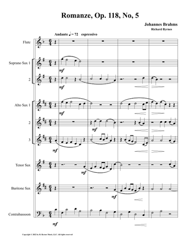 Romanze, Op. 118, No. 5 (Saxophone Septet + Flute & Contrabassoon (arr. Richard Byrnes)
