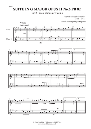 BOISMORTIER SUITE IN G MAJOR OPUS 11 No. 6 BP 282 (arr. Edited & arranged by Pat Spence)