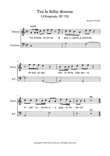 "Siam Navi all'onde algenti" from the opera "L'Olimpiade" RV 725 - Antonio Vivaldi - Score Only (arr. Arturo Escorza)