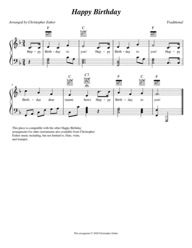 Happy Birthday (Piano/Guitar/Lyrics) (arr. Christopher Esther)