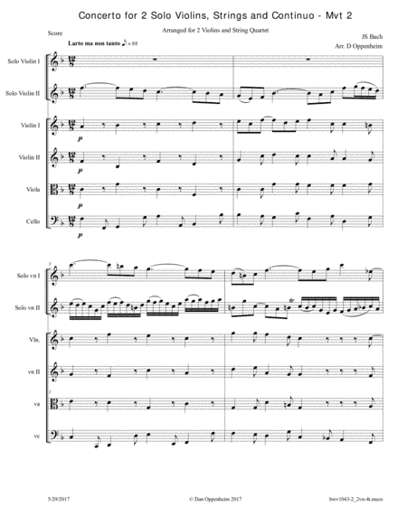 Bach: Concerto for 2 Solo Violins and Strings (BWV 1043) arr. for 2 Violins and String Quartet - Mov (arr. D Oppenheim)