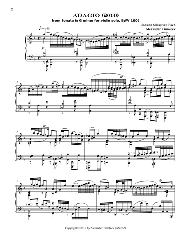 Adagio, Concert Transcription for Piano from Bach’s Sonata in G Minor for Violin Solo, BWV 1001 (arr. Alexander Timofeev)