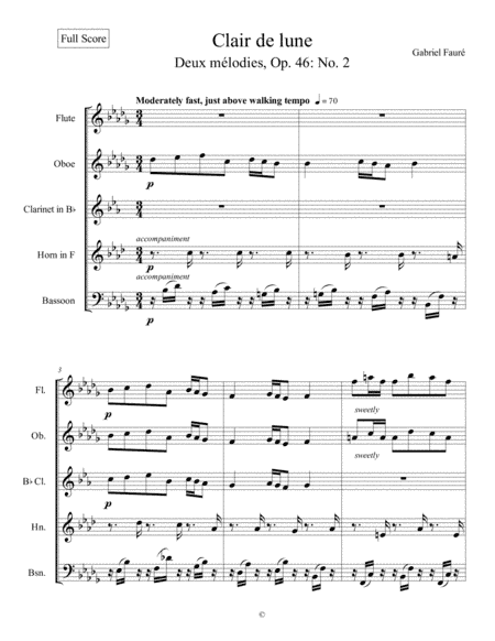Clair de lune (Deux mélodies, Op. 46, No. 2) - Gabriel Fauré for woodwind quintet (arr. Lyndon Smith)