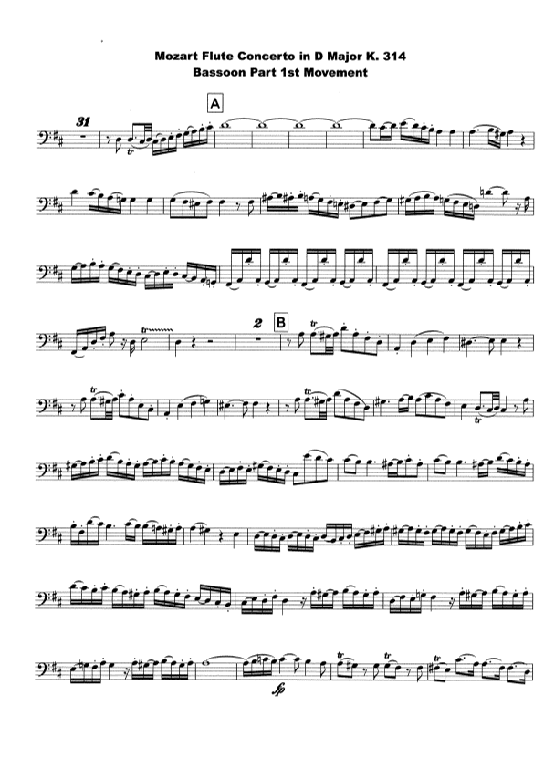 Mozart Flute Concerto op. 314 for Bassoon (arr. DavidJHare)