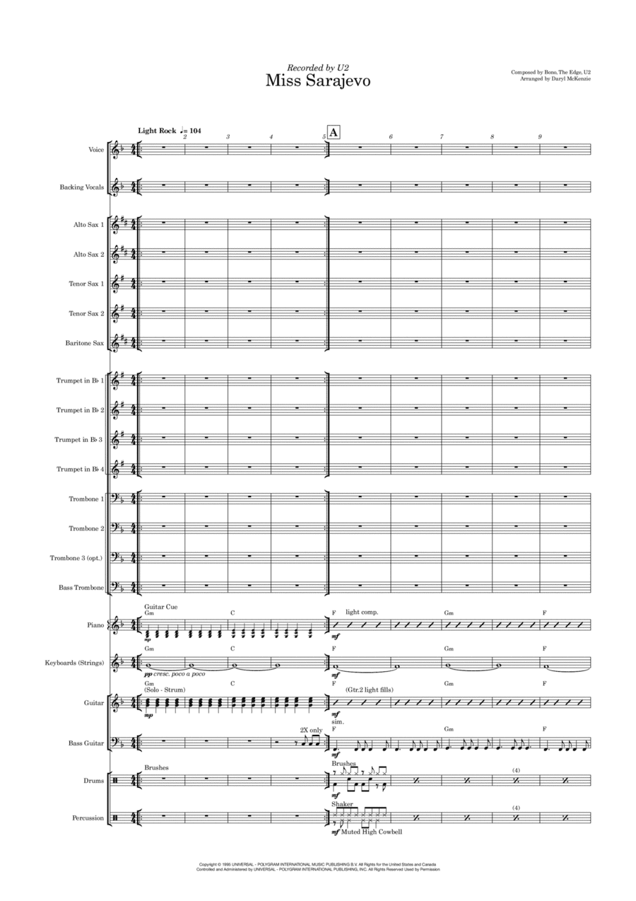 Miss Sarajevo (arr. Daryl McKenzie)