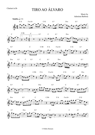 Tiro ao Álvaro by Adoniran Barbosa - Clarinet in Bb (arr. The Sheet Music Library)