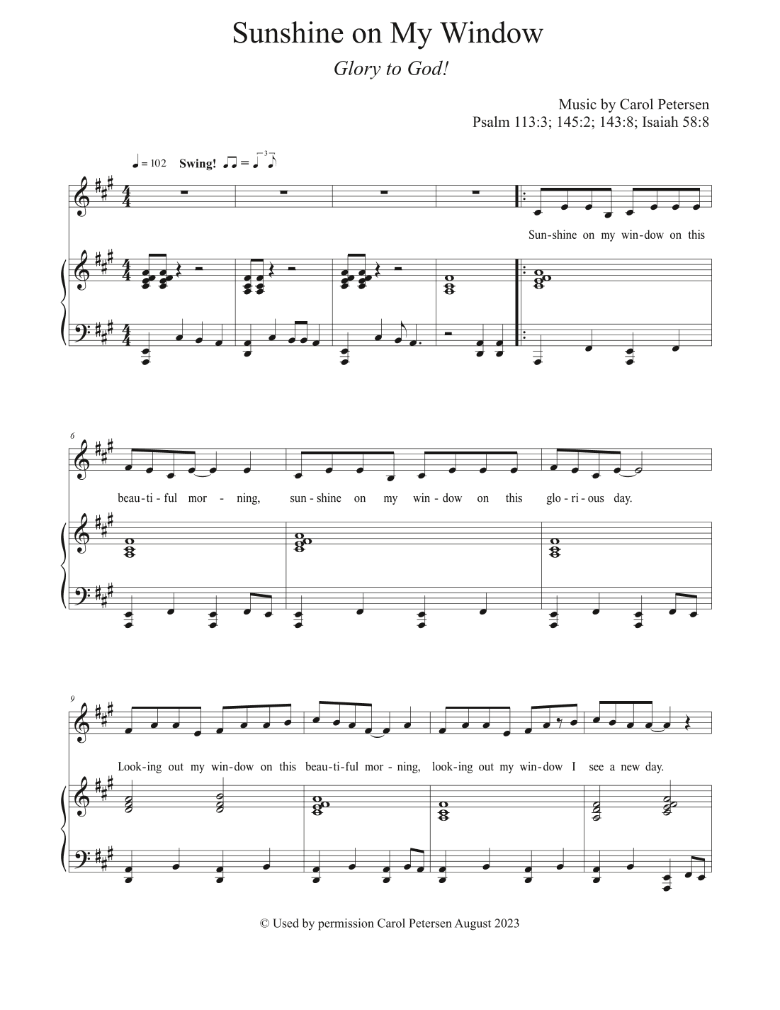 Sunshine on My Window (Glory to God!)