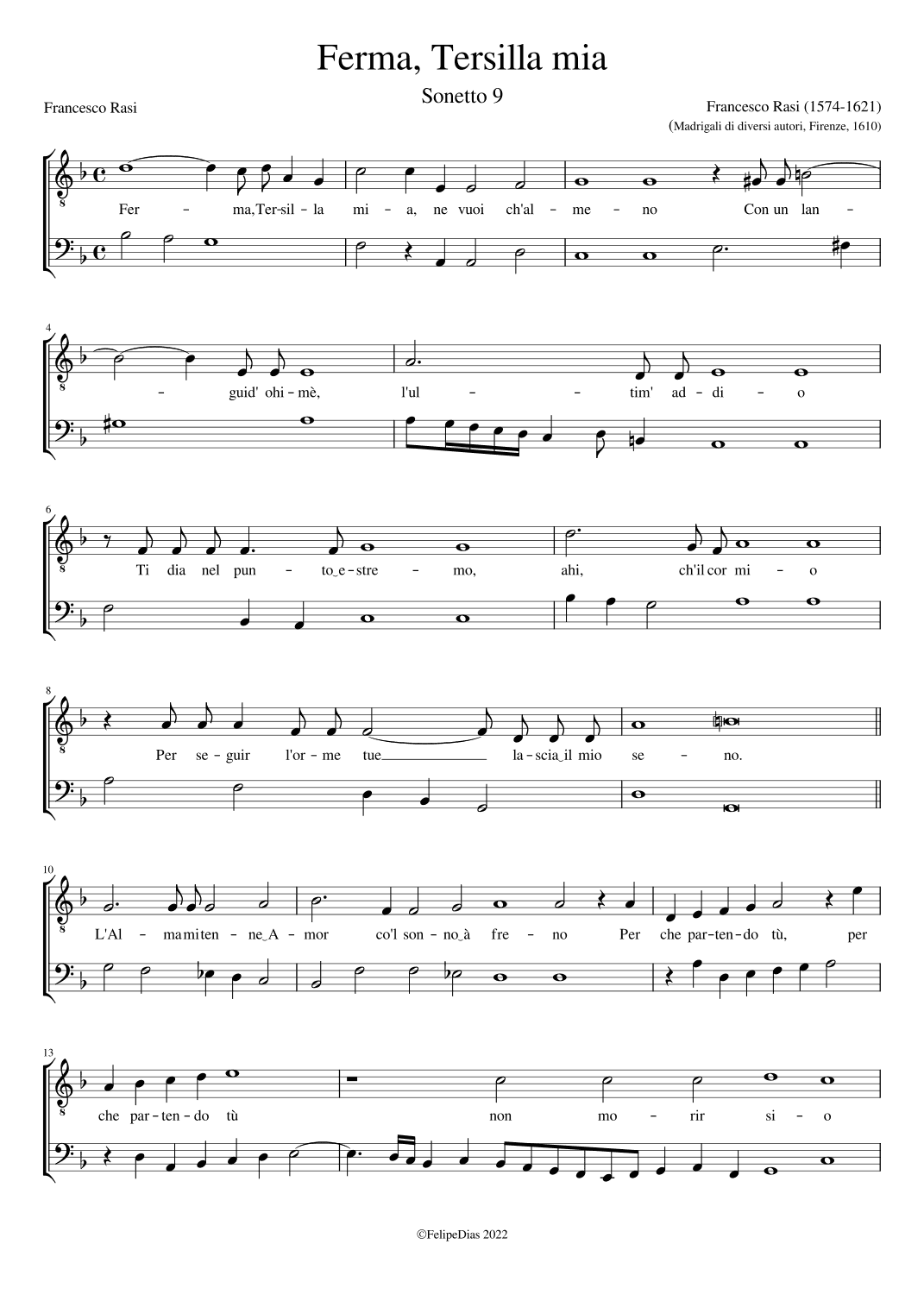Ferma, Tersilla mia (arr. Early Music Scores)