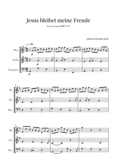 Bach - Jesus bleibet meine Freude for Oboe, Violin and Trombone (arr. Cadenza Editions)