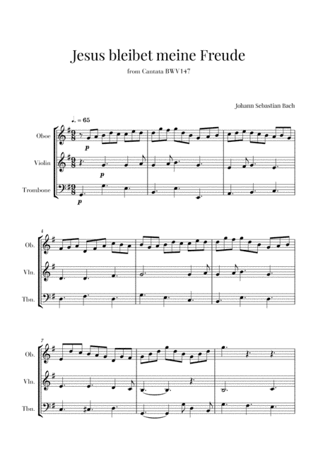 Bach - Jesus bleibet meine Freude for Oboe, Violin and Trombone (arr. Cadenza Editions)