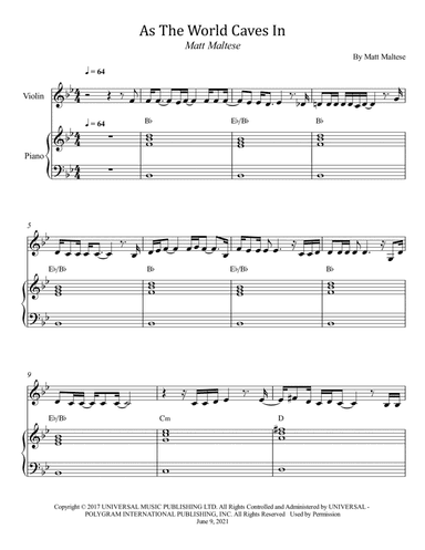 As The World Caves In (arr. Wesley S. SIlva)