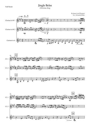 Jingle Bells - Jazz Version (Christmas Song) for Clarinet Trio (arr. Fernando Britto)