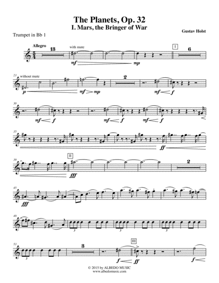 Holst The Planets, I. Mars, the Bringer of War - Trumpet in Bb 1 (Transposed Part), Op. 32 (arr. Doug Clyde)