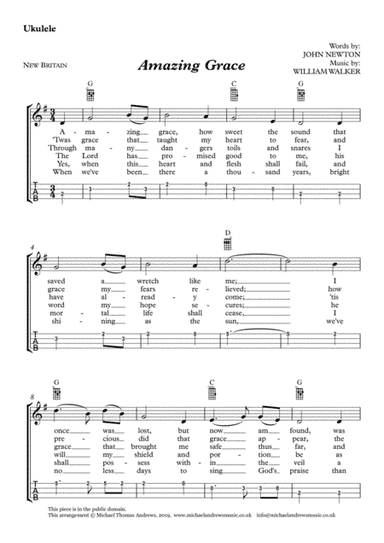 Amazing Grace (for Ukulele with TAB) (arr. Michael Thomas Andrews)