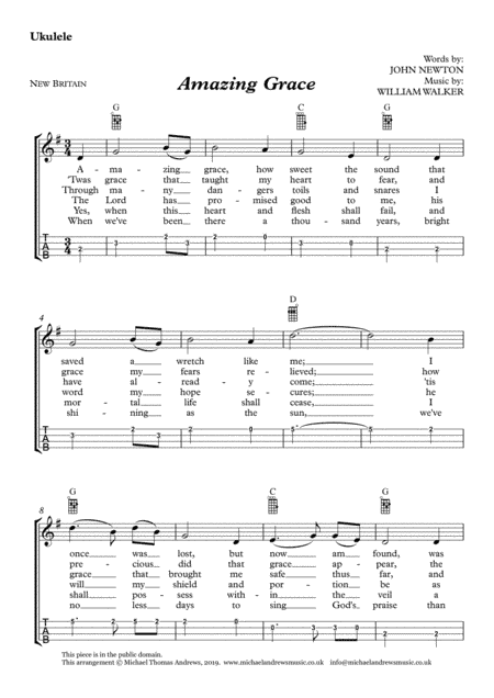 Amazing Grace (for Ukulele with TAB) (arr. Michael Thomas Andrews)