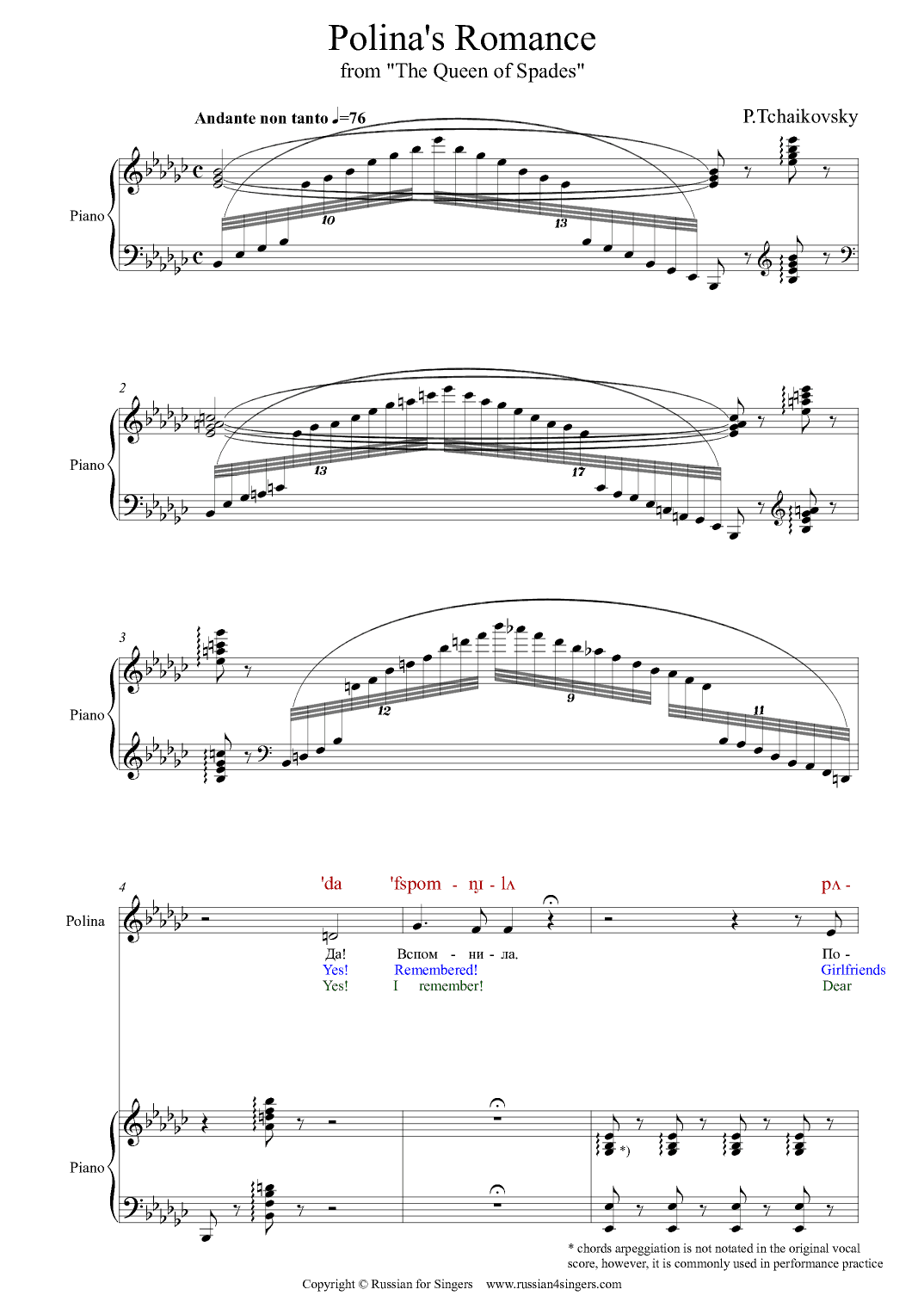 "Queen of Spades": Pauline's Romance . DICTION SCORE with IPA & translation (arr. Russian for Singers)