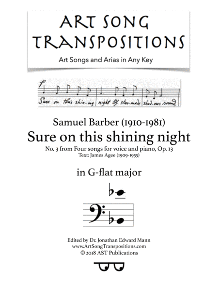 Sure On This Shining Night, Op. 13, No. 13 (arr. ArtSongTranspositions.com)