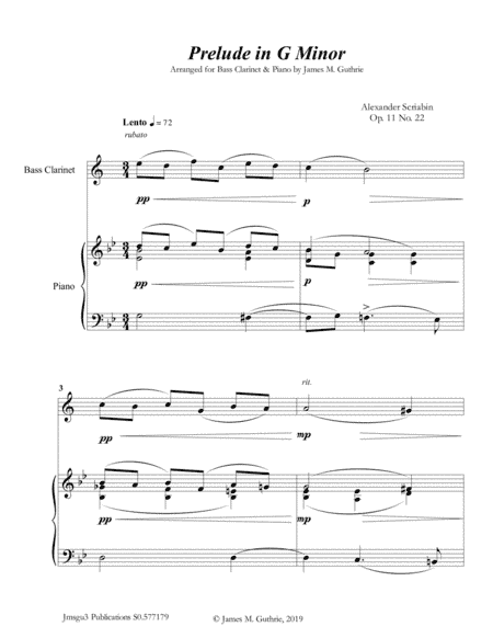 Scriabin: Prelude in G Minor for Bass Clarinet & Piano (arr. James M. Guthrie)